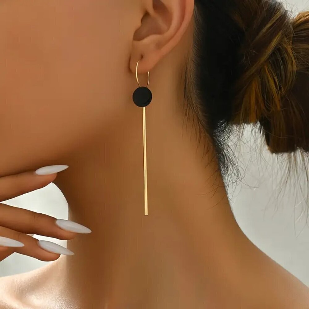 NEW Gold hoop earrings, black dangle earrings, gold and black jewelry - Picture 3 of 4